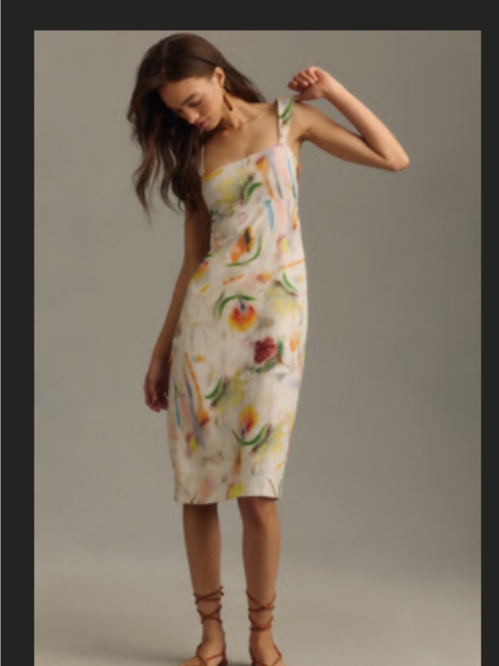 Pilcro Watercolor Floral Midi Dress - White with Multicolor Accents